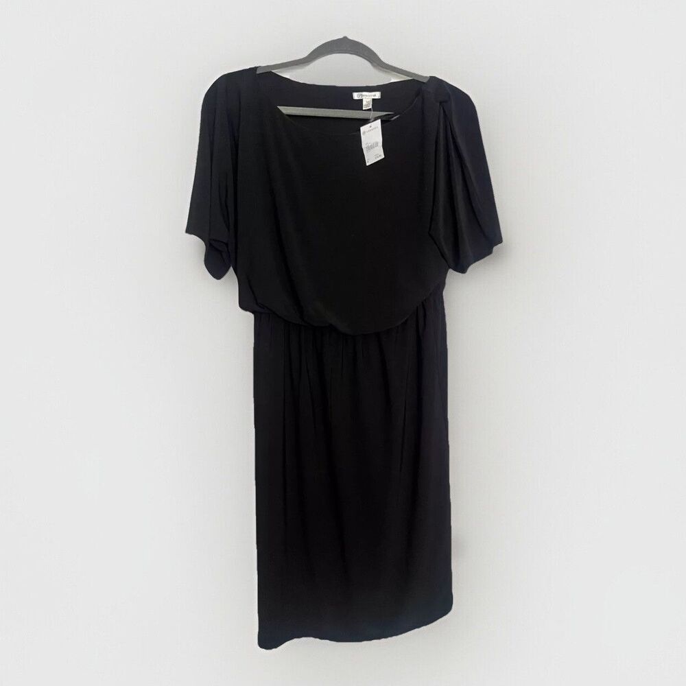 NWT Versona - Black Maroon striped 3/4 sleeve stretch shift dress, L